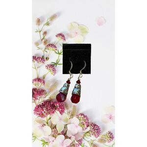 Vintage red glass earrings with silver bindings